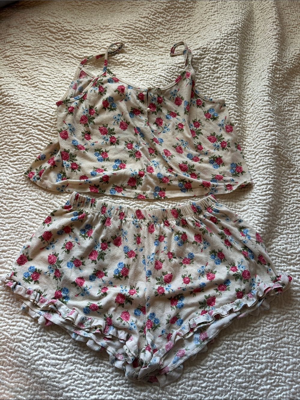 Cream Floral Cami & Ruffle Shorts Pajama Set - Bundle of 4